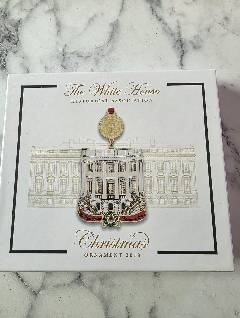 Gold & Enamel Christmas Ornament - White, Gold, Red